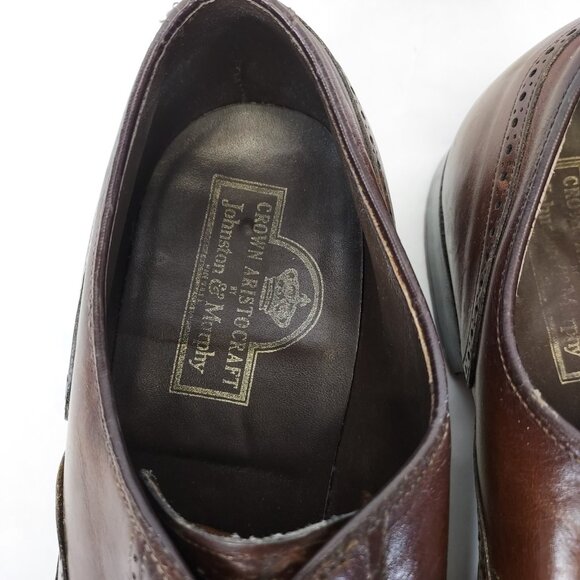 Johnston & Murphy Brogue Oxford Wingtip Men 8 Leather Crown Aristocraft BROWN - Picture 12 of 16